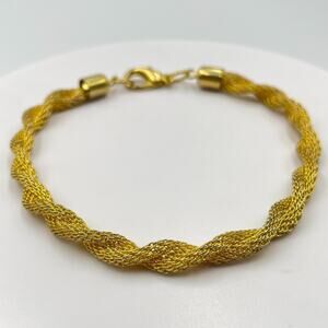 Vintage Gold Tone Twisted Mesh Chain Bracelet Woven Liquid Gold Tone Style Retro